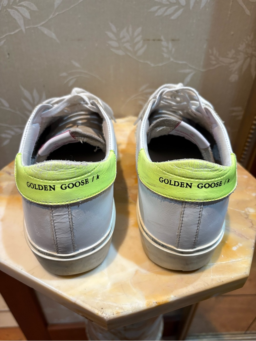 Golden Goose High Star Golden Zebra with Neon Yellow Heel and Black Glitter Star - Picture 4 of 10